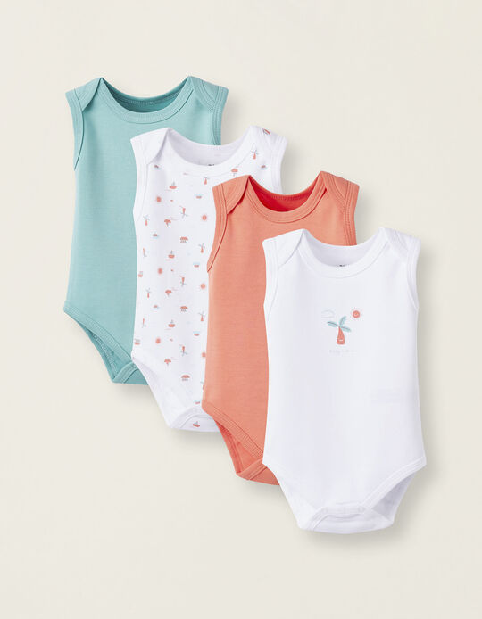 Pack of 4 Sleeveless Bodysuits for Newborns 'Palm Trees', Multicolour.