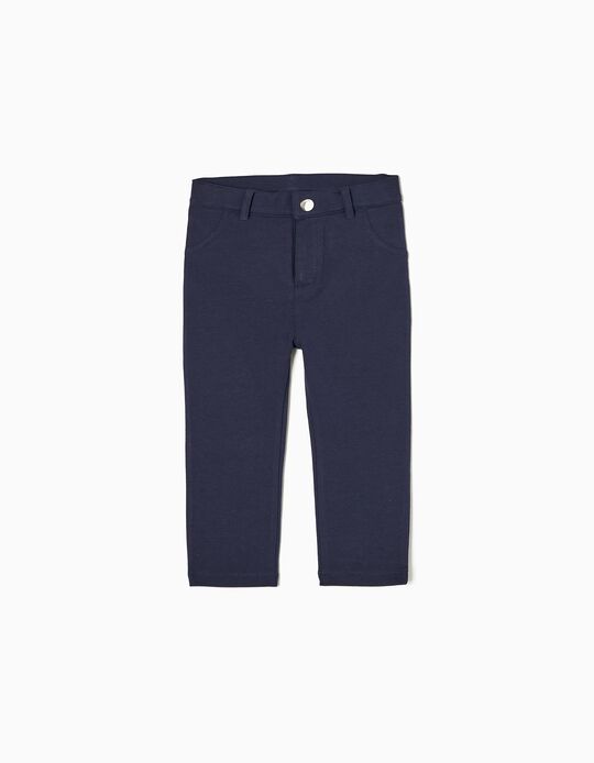 Brushed Cotton Trousers for Baby Girls, Dark Blue
