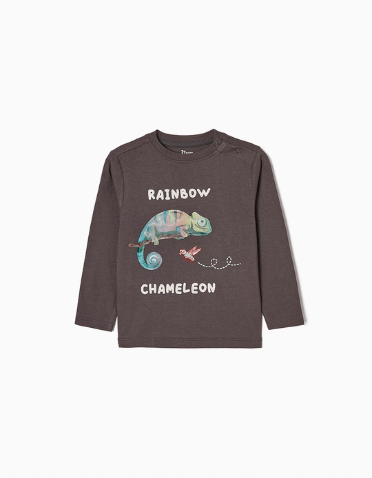Cotton T-shirt with Lenticular Print 'Chameleon', Dark Grey