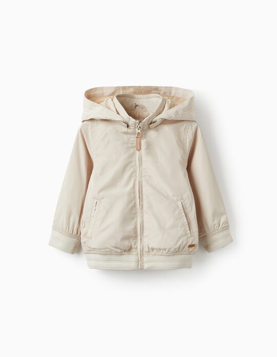 Hooded Jacket with Removable Hood for Baby Boy, Beige