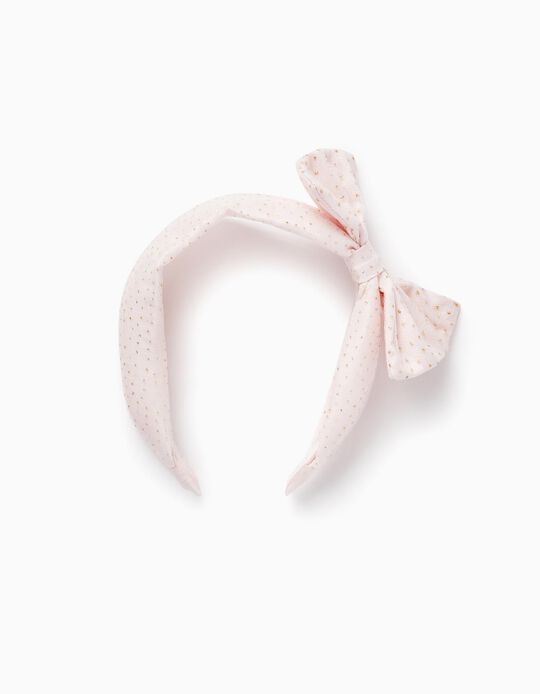 Headband with Polka Dots and Bow for Baby and Girl, Light Pink
