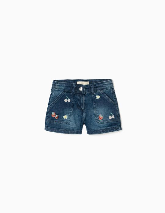 Embroidered Denim Shorts for Girls, Blue