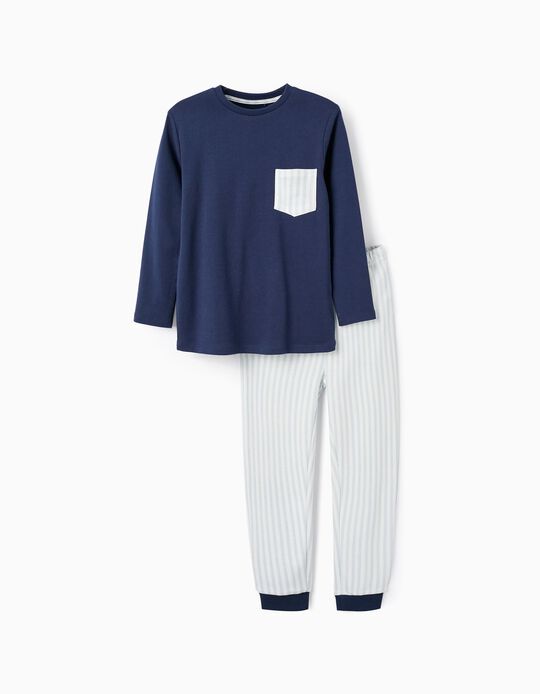 Pyjama en coton pour garçon, Bleu Foncé/Bleu Clair/Blanc