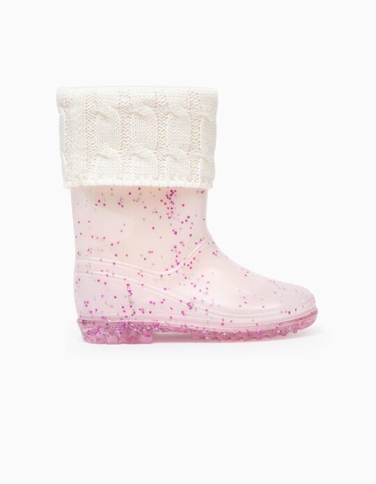 Wellies for Girls 'Stars', Pink/Transparent