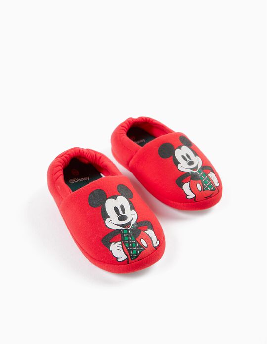 Fabric Slippers for Boys 'Christmas Mickey', Red/Green