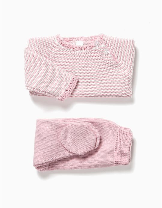 Knit Seamless Set for Newborn Babies, Pink