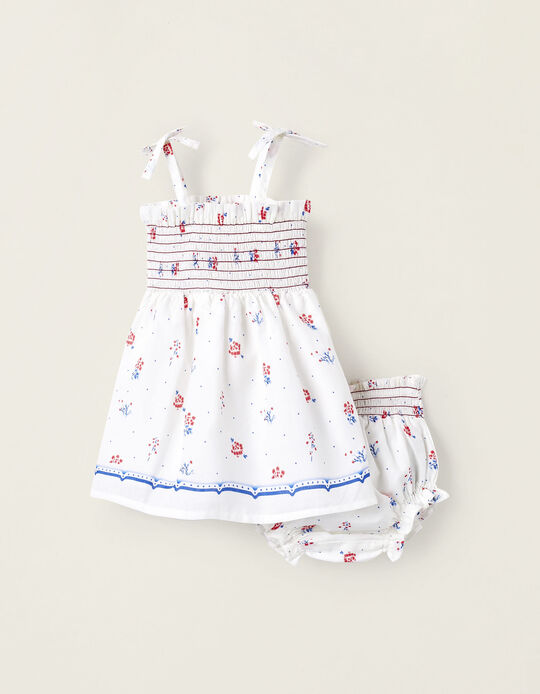 Comprar Online Vestido + Tapa-Fralda Padrão Floral para Recém-Nascida, Branco