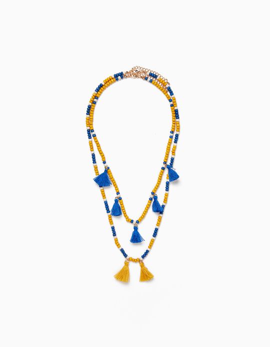2-Pack Beaded Necklaces with Tassels for Girls, Yellow/Blue