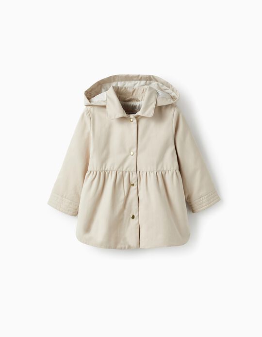 Padded Parka with Removable Hood for Baby Girls, Beige