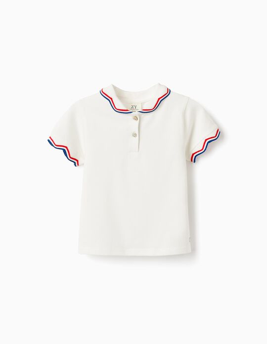 Camiseta - Polo en Piqué de Algodón para Niña, Blanco