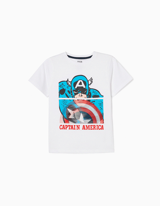Camiseta de Algodón para Niño 'Capitán América', Blanco