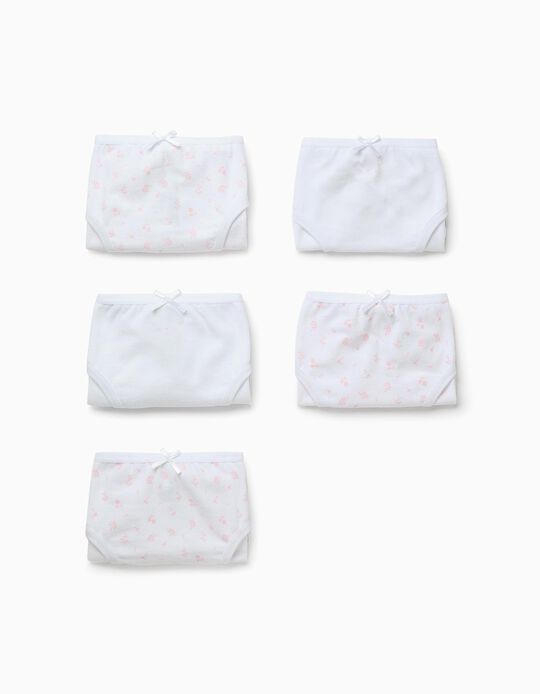 Comprar Online Pack 5 Cuecas para Menina 'Flores', Branco/Rosa