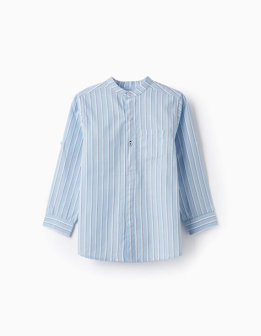 Camisa de Algodão às Riscas para Menino, Azul/Branco