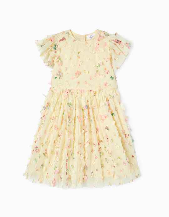 Tulle Dress with Butterflies for Girls, Yellow