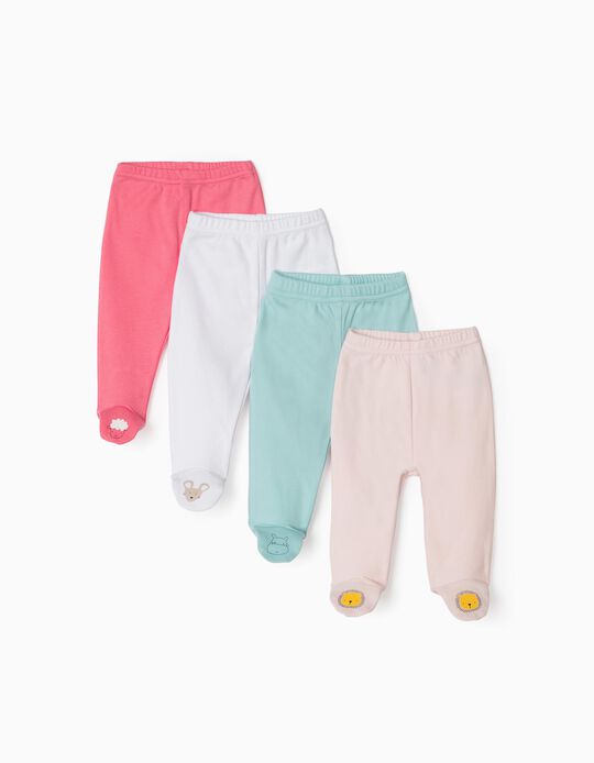 4 Pantalons à Pieds Bébé Fille 'Animals', Multicolore