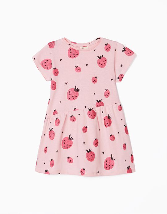 Printed Dress for Girls 'Strawberry', Pink