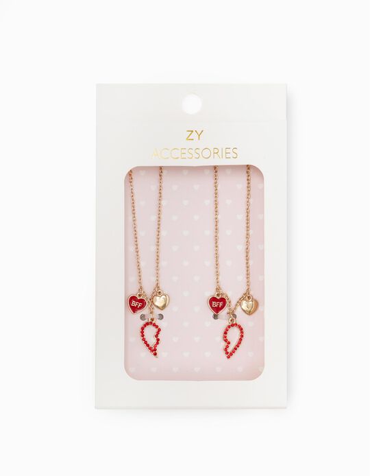 2 Necklaces for Girls 'BFF', Golden/Red