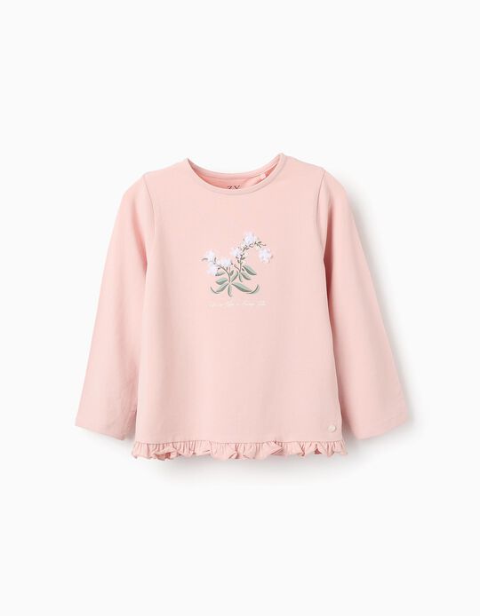 Comprar Online T-shirt de Manga Comprida com Folhos e Flores em 3D para Menina, Rosa