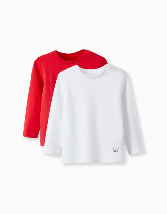 Comprar Online Pack 2 T-Shirts de Manga Comprida para Bebé Menino, Vermelho/Branco