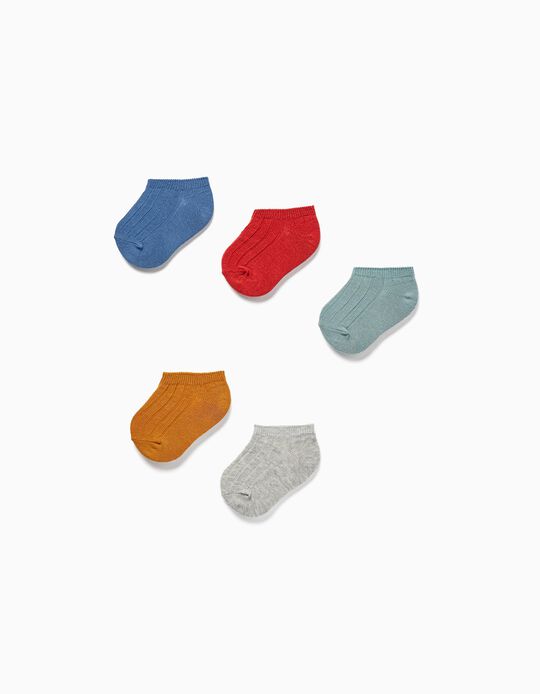 Pack 5 Pairs of Ribbed Socks for Baby Boys, Multicoloured