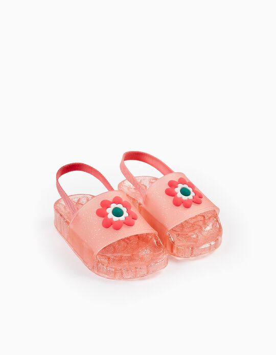 Sandales en caoutchouc avec paillettes pour bébé fille 'Flower', Rose