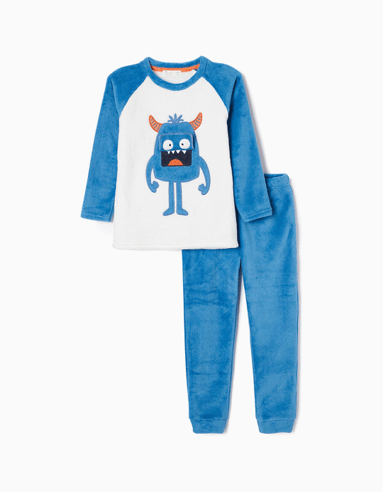 Plush Fleece Pyjamas for Boys 'Monster', Blue/White