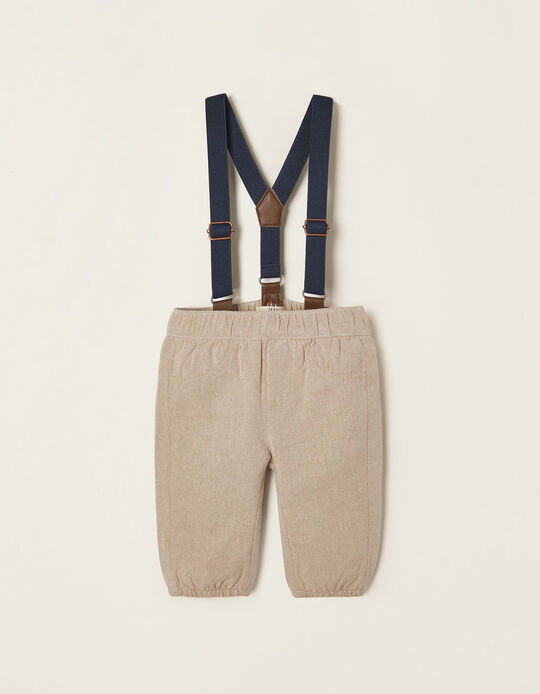 Pantalon en coton avec Bretelles Amovibles Nouveau-Né, Beige