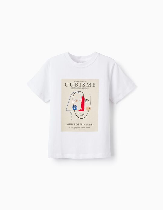 T-Shirt de Manga Curta em Algodão para Menino 'Cubisme', Branco