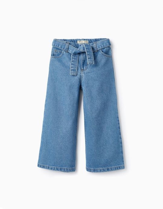 Wide-Leg Denim Pants for Girls, Light Blue
