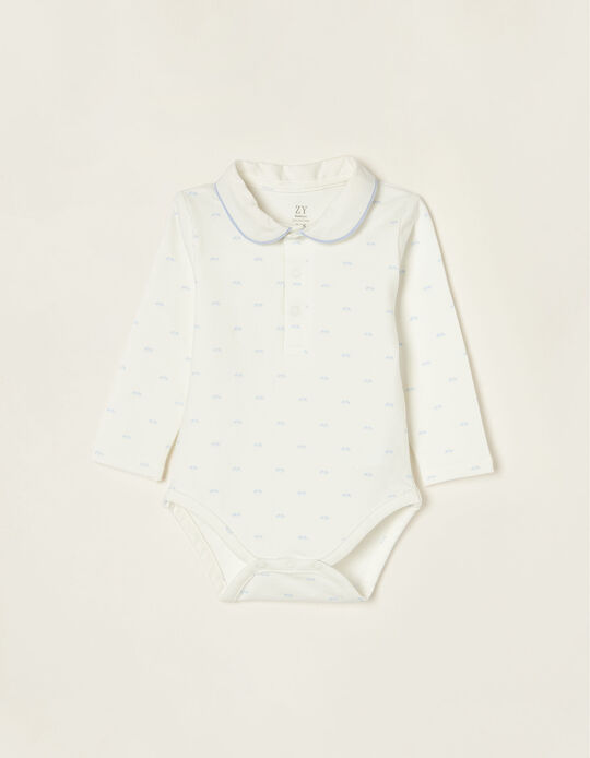 Cotton Bodysuit  with Motif for Newborn Baby Boys, Grey/White