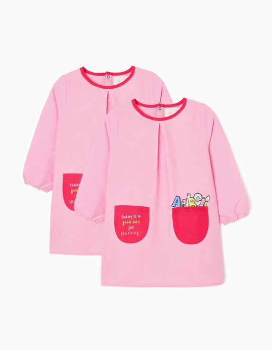 2-Pack Checkered School Smocks for Girls 'ABC', Pink