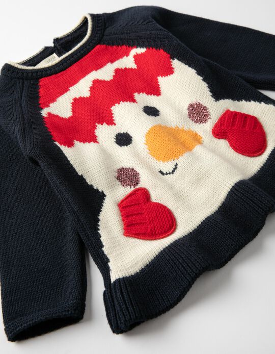 Christmas Jumper for Baby Girls 'Snowman', Dark Blue