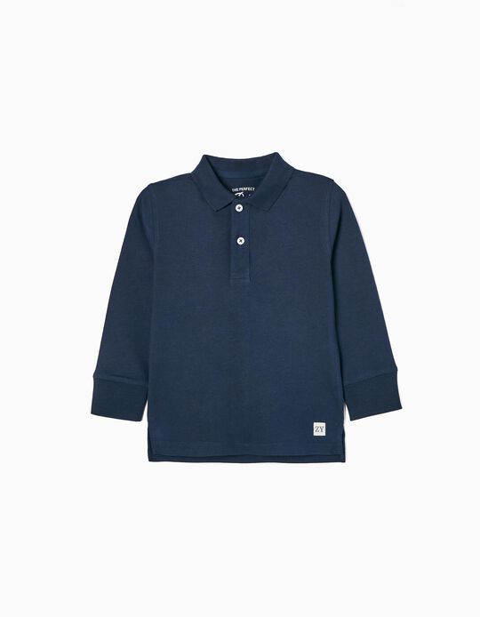 Long Sleeve Cotton Polo Shirt for Boys, Dark Blue