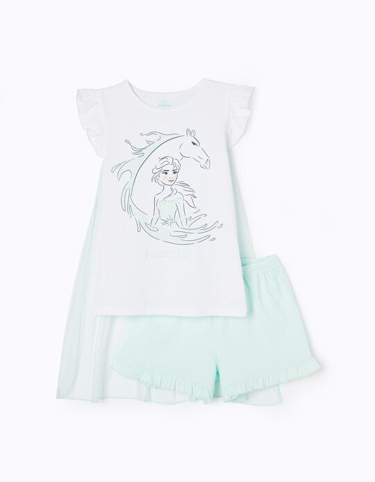 Pijama de Algodón con Capa Desmontable para Niña 'Elsa', Blanco/Verde