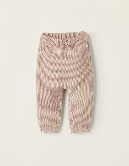 Knit Trousers for Newborn Girls, Light Pink
