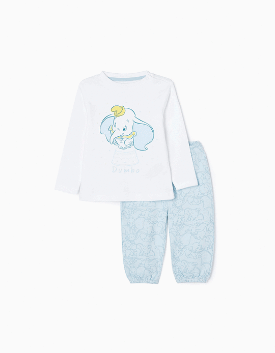 Pijama de Algodão Brilha no Escuro para Bebé Menino 'Dumbo', Branco/Azul
