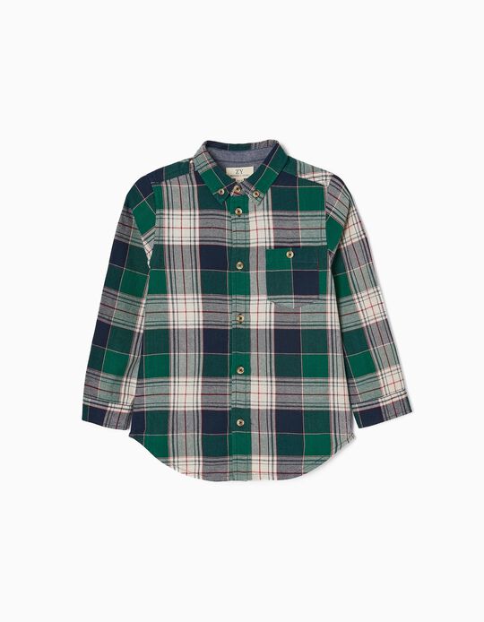 Comprar Online Camisa de Algodão com Xadrez para Menino 'You&Me', Verde/Azul Escuro