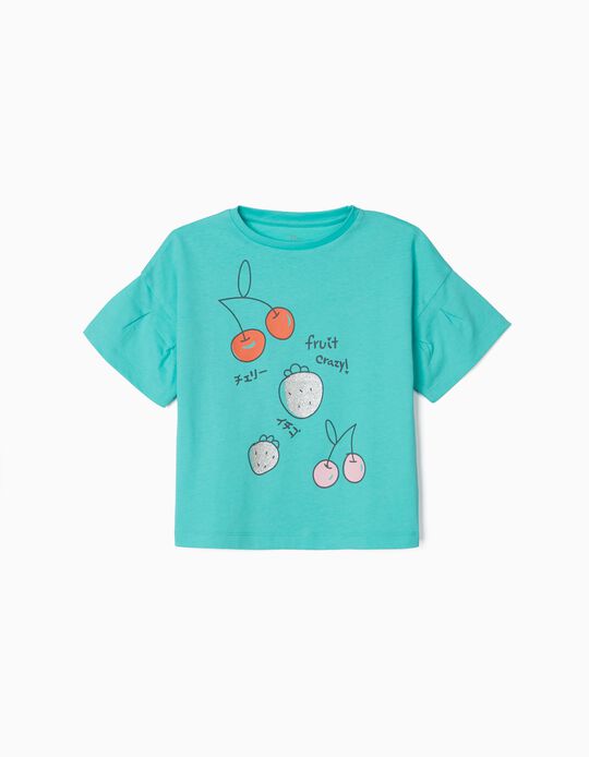 T-Shirt for Girls 'Fruit Crazy', Aqua Green