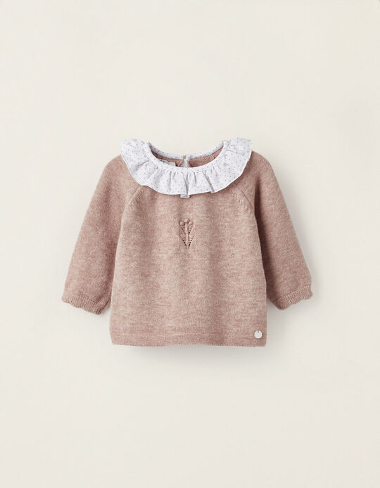Knitted Sweater with Ruffles for Newborn, Pink