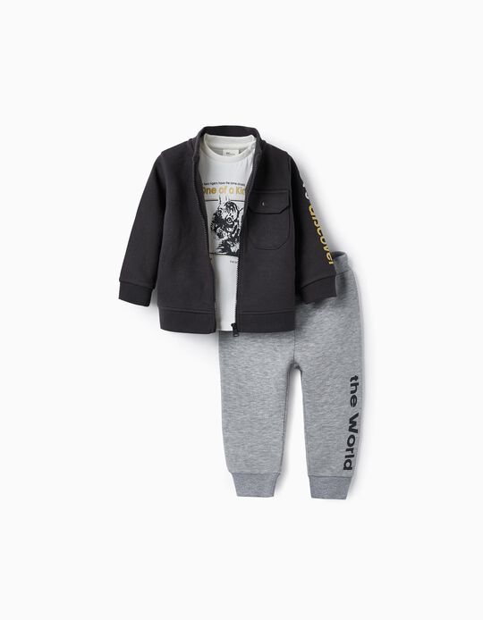 3-Piece Joggers Set for Baby Boy, Grey/White
