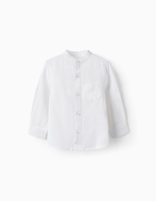 Camisa de Manga Larga de Lino para Bebé Niño, Blanco