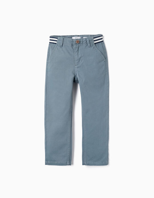 Pantalones de Sarga de Algodón para Niño 'Slim Fit', Azul
