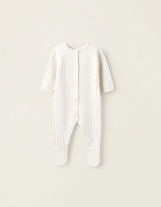 Comprar Online Babygrow de Malha com Riscas e Bolinhas para Recém-Nascido, Branco