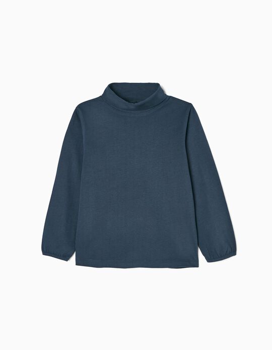 Long Sleeve Turtleneck Cotton T-shirt for Girls, Dark Blue