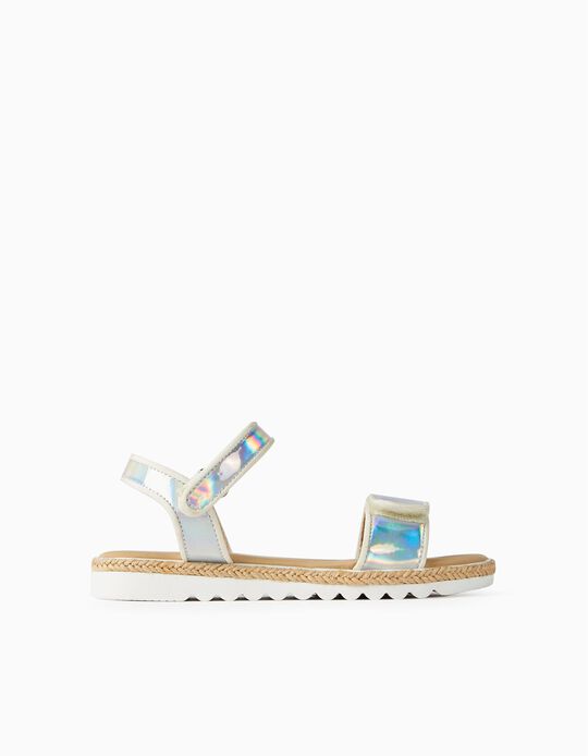 Shiny Sandals for Girls, Beige/Iridescent