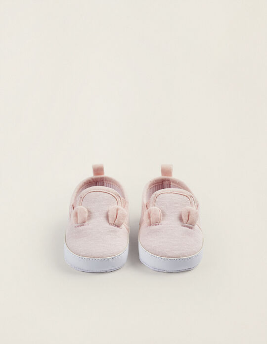Fabric and Leather Trainers with Ears for Newborn Girls, Light Pink