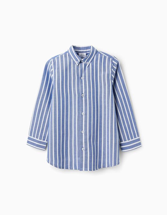Comprar Online Camisa de Algodão às Riscas para Menino, Azul/Branco
