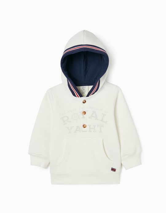 Hooded Cotton Sweatshirt for Baby Boys 'Royal Yatch', White