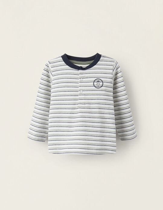 Long Sleeve Cotton T-shirt for Newborns 'Stripes', White