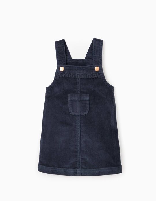 Corduroy Dungaree-Dress for Baby Girls, Blue